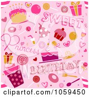 Royalty Free Vector Clip Art Illustration Of A Seamless Pink Girl Birthday Background