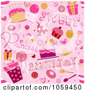 Poster, Art Print Of Seamless Pink Girl Birthday Background