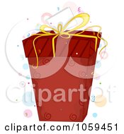 Poster, Art Print Of Red Gift Box And Tag With Confetti And Dots