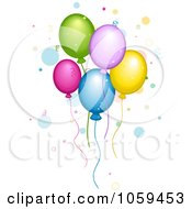 Poster, Art Print Of Colorful Party Balloons Floating With Confetti And Dots