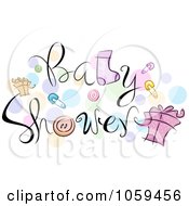 Poster, Art Print Of Baby Shower Text With Items And Dots