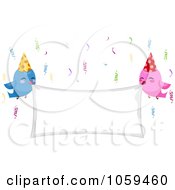 Poster, Art Print Of Birthday Birds Holding A Blank Banner
