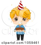 Poster, Art Print Of Cute Birthday Boy Holding A Cake