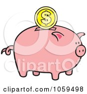Royalty Free Vector Clip Art Illustration Of A Dollar Coin Over A Piggy Bank by Any Vector