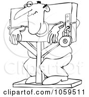 Royalty Free Vector Clip Art Illustration Of A Coloring Page Outline Of A Man Locked In Stocks