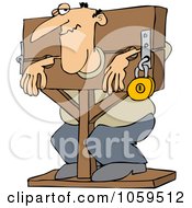 Royalty Free Vector Clip Art Illustration Of A Man Locked In Stocks