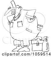 Poster, Art Print Of Coloring Page Outline Of A Happy Worker With A Tool Box And Cleaner