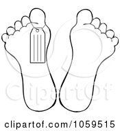 Poster, Art Print Of Black And White Outline Of A Toe Tag On A Foot
