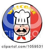 Poster, Art Print Of Winking Chef Face On A Welcome French Flag Circle