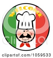 Poster, Art Print Of Winking Chef Face Over A Welcome Italian Flag Circle