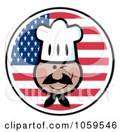 Royalty Free Vector Clip Art Illustration Of A Winking Black Chef Face Over An American Flag Circle