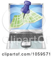 Poster, Art Print Of 3d Road Map And Pin Over A Laptop Computer