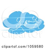 Royalty Free Clip Art Illustration Of Two Stick Peole Running In A Baton Race On A Blue Cloud