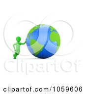 Poster, Art Print Of 3d Green Guy Leaning Against A Globe