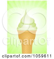 Poster, Art Print Of Pistachio Ice Cream Cone Over Green Rays