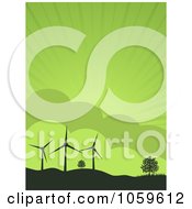 Poster, Art Print Of Silhouetted Wind Turbines And Trees On Hills Against A Green Sky