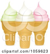 Poster, Art Print Of Pistachio Vanilla And Strawberry Ice Cream Cones
