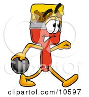 Paint Brush Mascot Cartoon Character Holding A Bowling Ball