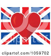 Poster, Art Print Of Red Heart In The Center Of A British Flag