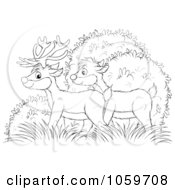 Royalty Free Clip Art Illustration Of A Coloring Page Outline Of A Deer Pair In Bushes