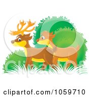 Royalty Free Clip Art Illustration Of A Deer Pair In Bushes