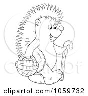 Poster, Art Print Of Coloring Page Outline Of A Hedgehog With A Cane And Basket