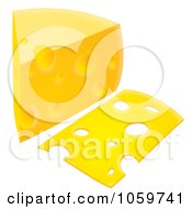 Royalty Free Clip Art Illustration Of An Airbrushed Slice And Wedge Of Cheese