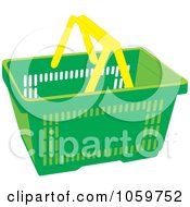 Poster, Art Print Of Green Shopping Basket With Yellow Handles