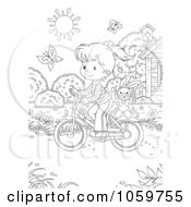 Poster, Art Print Of Coloring Page Outline Of A Girl Riding A Bicycle