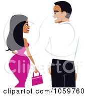 Poster, Art Print Of Voluptuous Woman And Handsome Young Man From Behind Looking At Each Other