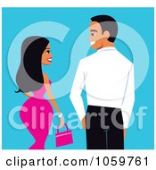 Poster, Art Print Of Sexy Young Woman And Handsome Man From Behind Looking At Each Other