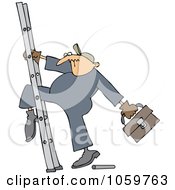 Royalty Free Vector Clip Art Illustration Of A Worker Man Getting His Leg Stuck In A Ladder