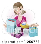 Poster, Art Print Of Happy Female Shopper With Bags And Boxes