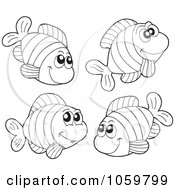 Poster, Art Print Of Digital Collage Of Coloring Page Outlines Of Fish