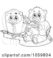 Poster, Art Print Of Coloring Page Outline Of Two Panda Bears With Bamboo