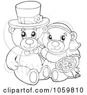Poster, Art Print Of Coloring Page Outline Of A Teddy Bear Wedding Couple