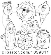 Poster, Art Print Of Digital Collage Of Coloring Page Outlines Of Summer Characters