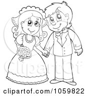 Royalty Free Vector Clip Art Illustration Of A Coloring Page Outline Of A Wedding Couple Holding Hands by visekart