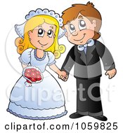 Royalty Free Vector Clip Art Illustration Of A Wedding Couple Holding Hands by visekart