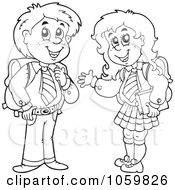 Royalty Free Vector Clip Art Illustration Of A Coloring Page Outline Of School Kids