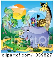 Royalty Free Vector Clip Art Illustration Of African Animals By A Water Hole 5 by visekart