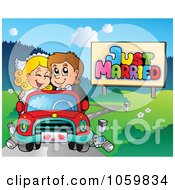 Wedding Couple Driving In A Car