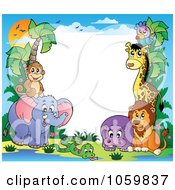 Royalty Free Vector Clip Art Illustration Of A Frame Of Animals Under A Sunset 3 by visekart #COLLC1059837-0161