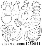 Poster, Art Print Of Digital Collage Of Outlined Fruit