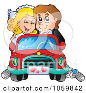 Wedding Couple Driving Away In A Car