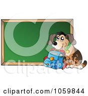 Poster, Art Print Of Dog With A Book Bag By A Chalkboard