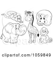 Royalty Free Vector Clip Art Illustration Of A Digital Collage Of Outlined African Animals