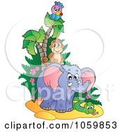 Poster, Art Print Of Parrot Monkey Elephant And Snake