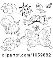 Poster, Art Print Of Digital Collage Of Coloring Page Outlines Of Insects