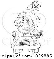Royalty Free Vector Clip Art Illustration Of A Coloring Page Outline Of A Clown Driving A Car